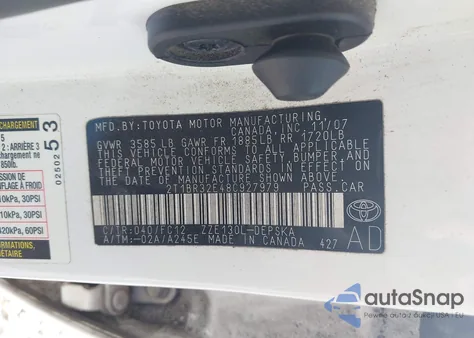 2008 Toyota Corolla S из США, поврежденный, VIN 2T1BR32E48C927979